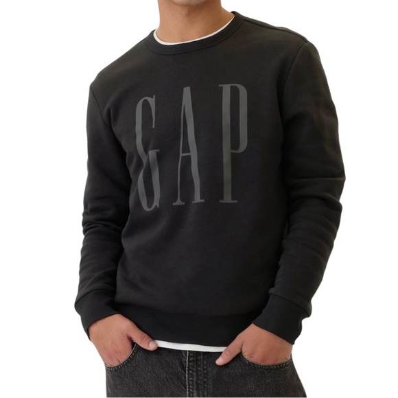 Gap New Mens Black Crew Neck Logo Sweatshirt Size Medium - Picture 1 of 7